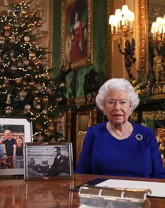 Queen Elizabeth II posing for a photograph after she recorded her annual Christmas Day message, in Windsor Castle, west of London.