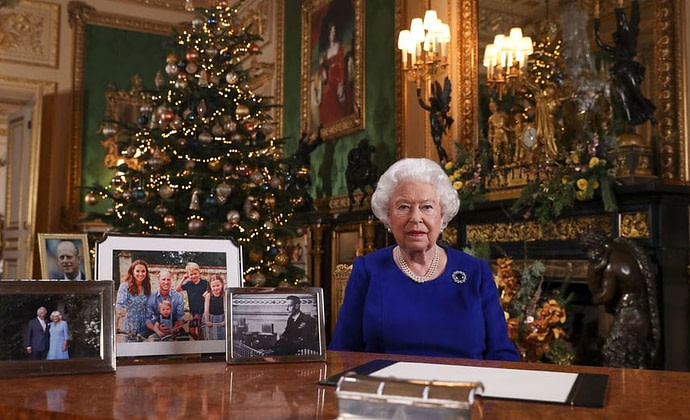Queen Elizabeth II posing for a photograph after she recorded her annual Christmas Day message, in Windsor Castle, west of London.